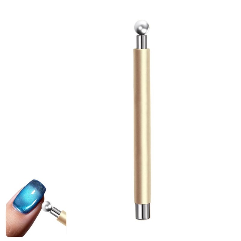 Double-ended magnetic nail wand with powerful cat-eye magnet and steel ball to attract wide-angle glass cat-eye beads.
